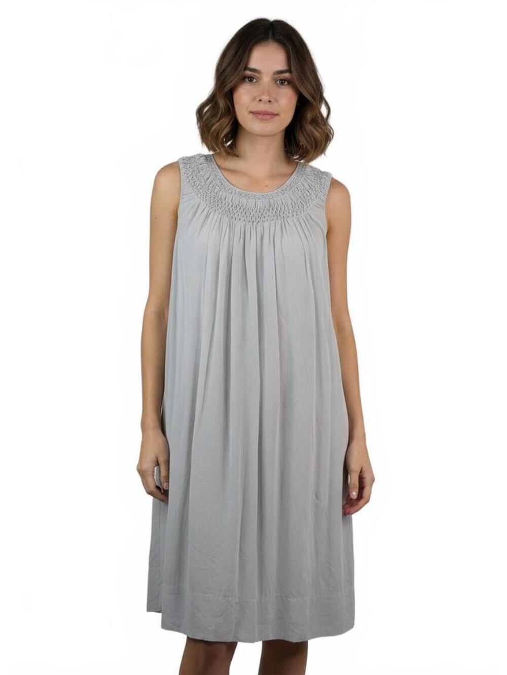 Light Gray J. Jill Sleeveless Silk Dress with Smocked Neckline Size Medium